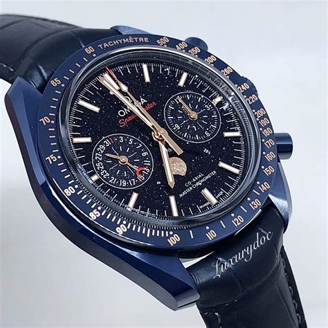 omega speedmaster blue white|omega speedmaster moonphase for sale.